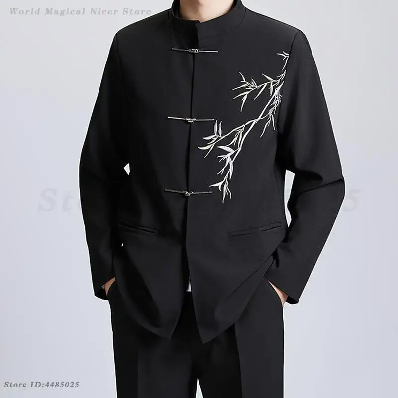 التقليدية الصينية الرجال تشونغشان البدلة الرجعية سترة بانت مجموعة جديدة النمط الصيني ملابس تانغ غير رسمية الرجال أنيقة الزي الرسمي #5
