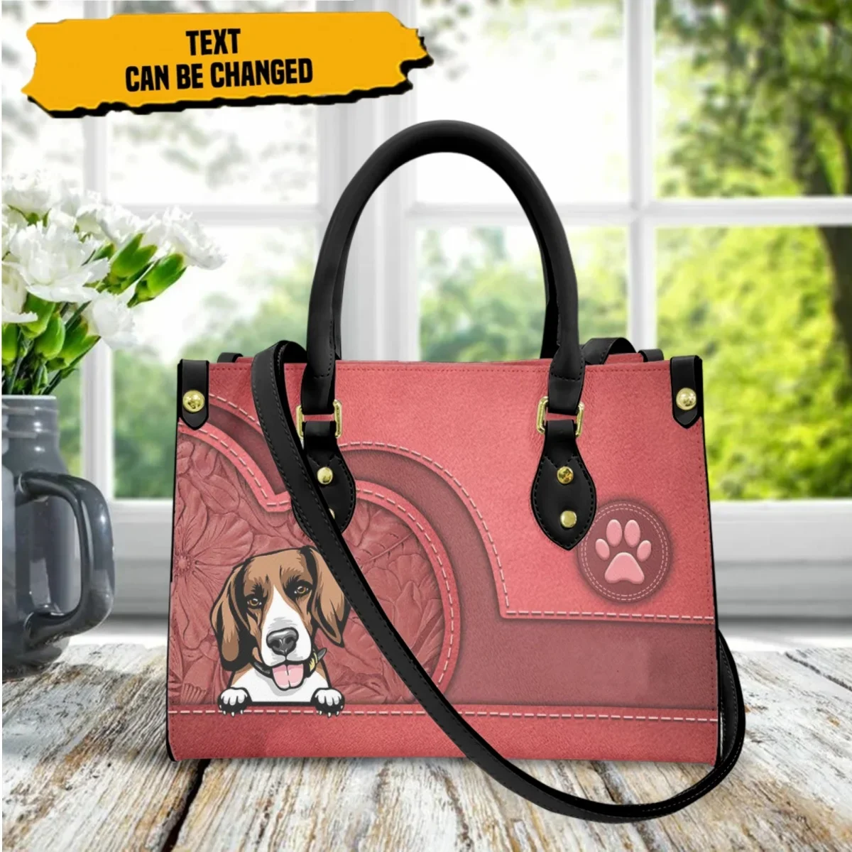 

Beagle Print Luxury Small Tote Bag Women PU Leather Messenger Bag Retro Top Handle Portable Shoulder Handbag Gift for Dog Lovers