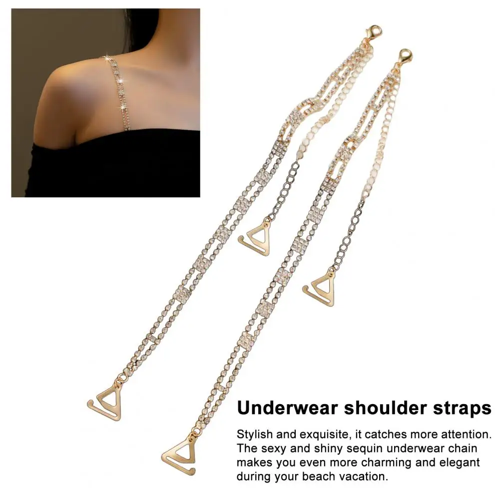 Rhinestone Bra Chain Shiny Beachwear Accessory Adjustable Rhinestone Shoulder Strap Silver Bra Chain Jewelry Non-slip for Bridal