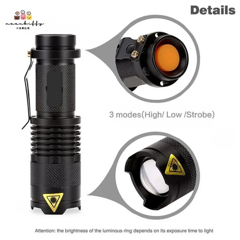 New Mini Flashlight Lumens CREE Q5 LED Torch AA/14500 Adjustable Zoom Focus Torch Lamp Penlight Waterproof for Outdoor