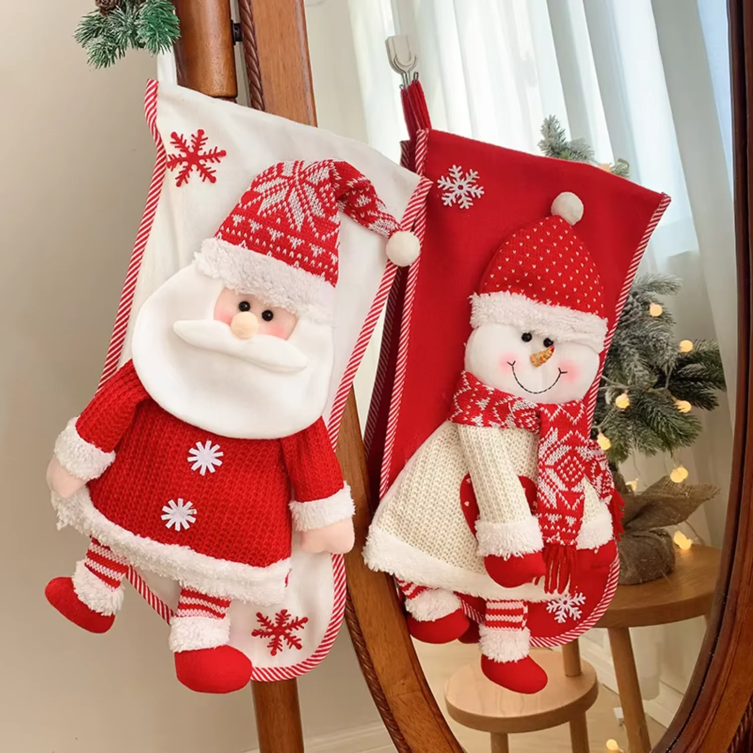 Xmas Supplies 45CM Knitting Socks Santa Claus Snowman Decorating Candy   Christmas Stockings