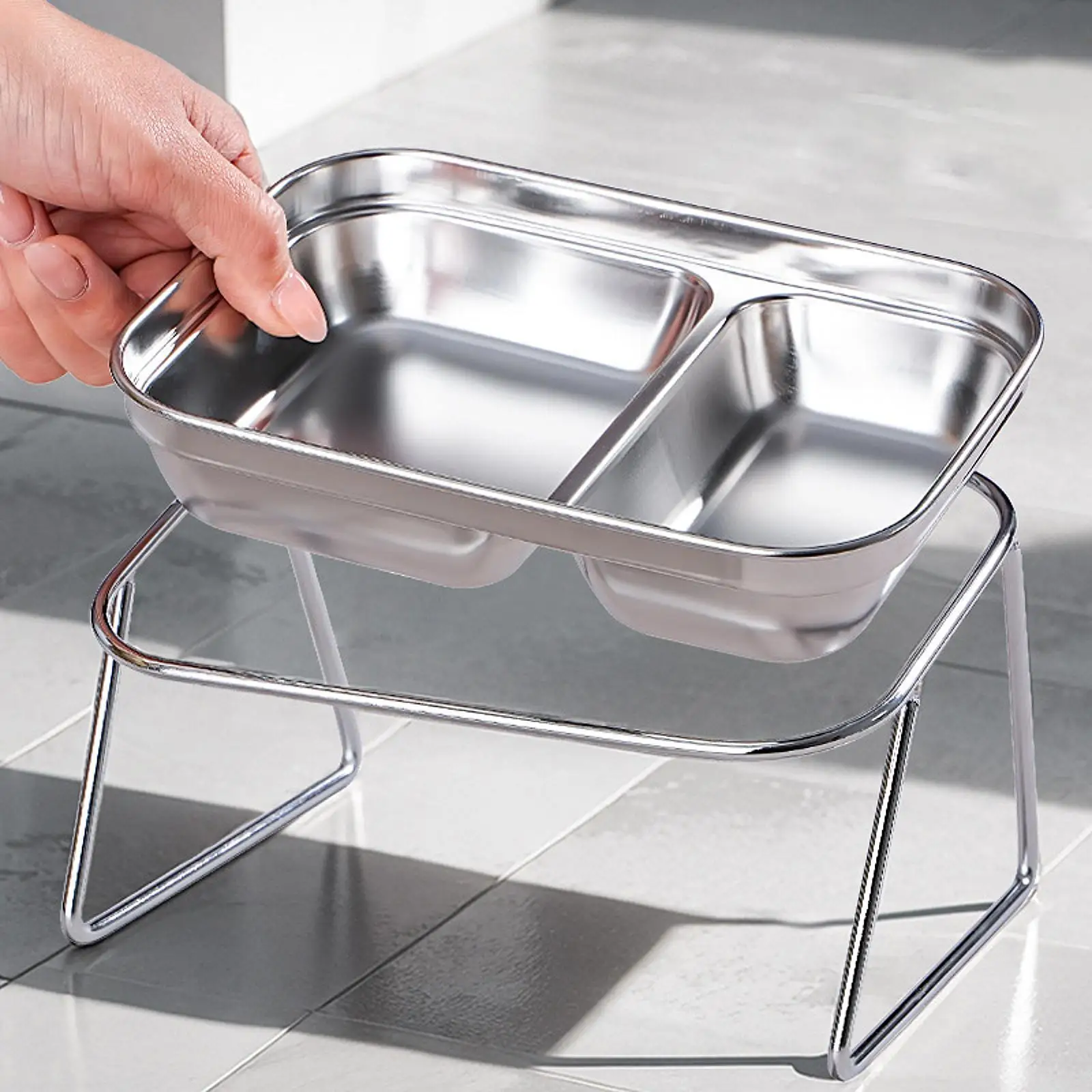 Cuencos elevados de acero inoxidable para gatos, cuenco de agua y comida para gatos amigable con bigote