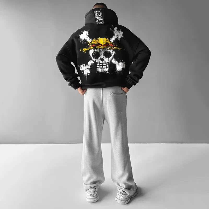 

One Piece Hoodie Men's Hooded Autumn and Winter Coat Couple Loose Trendy Brand Plus Velvet Hooded Top