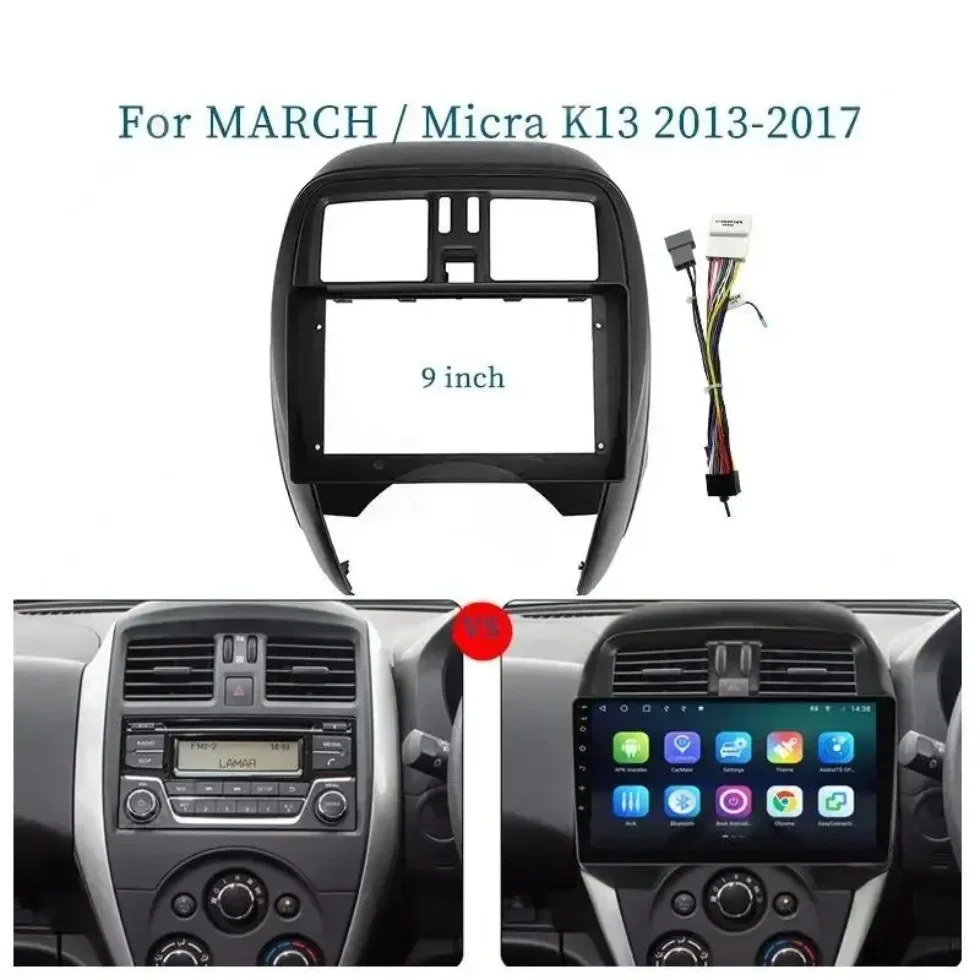 For Nissan MARCH/Micra K13 2013-2017 9 Inch Car Radio Android MP5 Player Stereo Casing Frame 2Din Head Unit Fascia Dash Cover