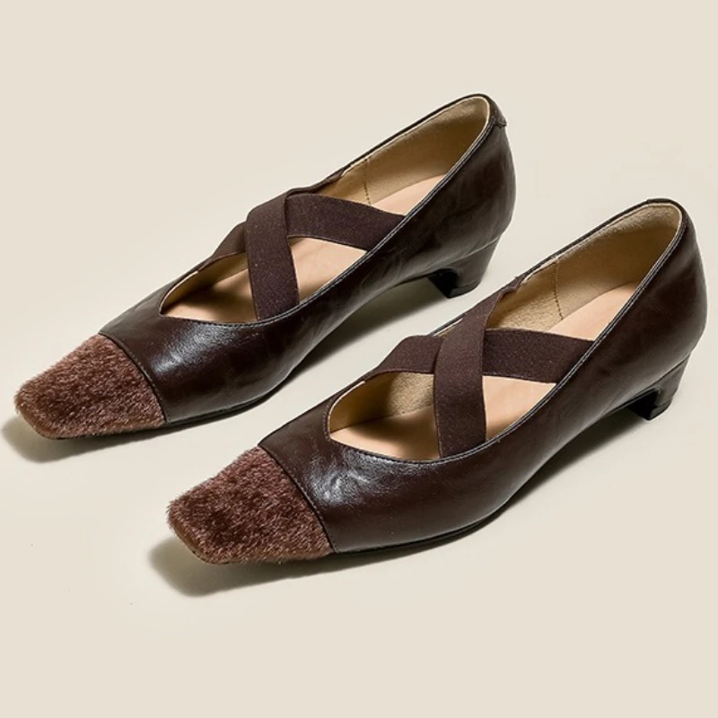 

Женские туфли-лодочки на низком каблуке в стиле ретро, осенняя обувь с квадратным носком, женская коричневая удобная мягкая кожа, элегантные женские туфли Мэри Джейн на высоком каблуке