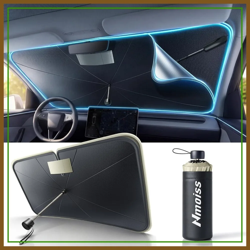 

Dual Layer Air Cooled Windshield Sun Shade Umbrella - Block 99% UV & Heat, Keep Car Cool, Medium