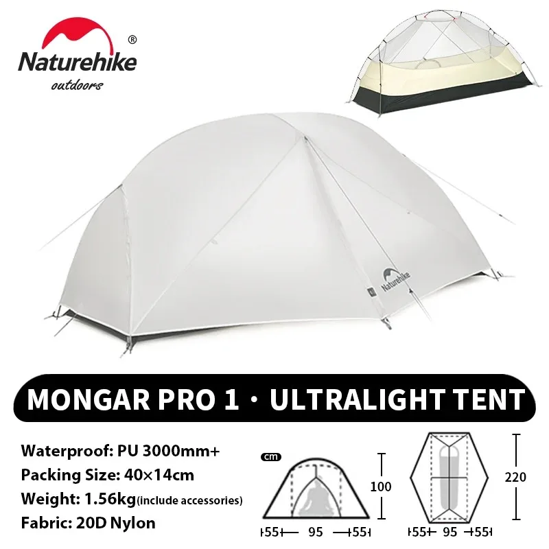 Naturehike Mongar Pro 1 2 3-persoons tent ultralicht waterdicht backpacktent kampeer- en wandeltent outdoor draagbare 20D nylon beschuttingstent met luifel