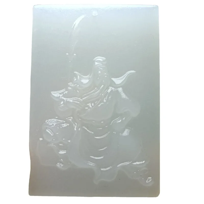 Afghan White Guan Gong God Of Wealth Men, No Worries Amulet Jade Pendant