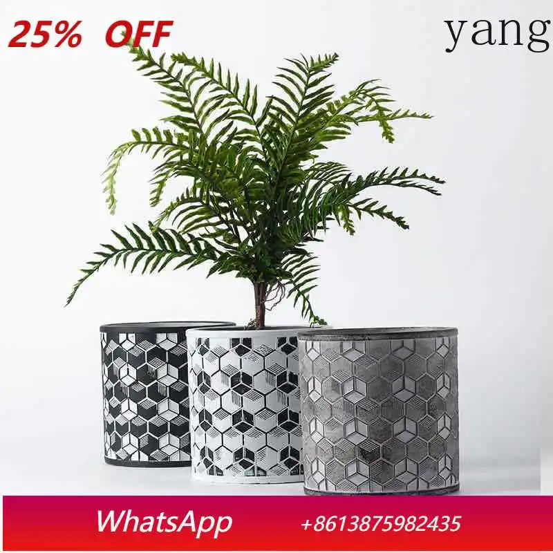

CX Vintage Cement Geometric Pattern Perforated Flower Pot