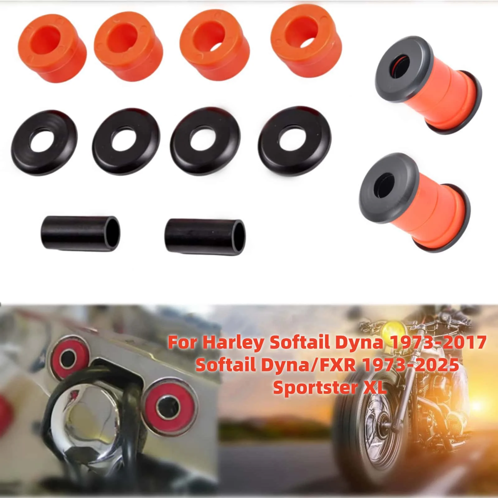 

Для Harley Softail Dyna 1973-2017, Softail Dyna/FXR 1973-2025, Sportster XL: Комплект втулок-подъемников руля, ремонтные детали