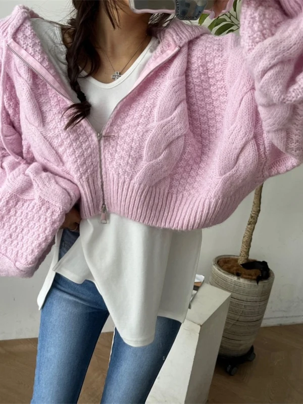 أنيقة سستة محبوك ort Svel Batwing سترة Jaet للنساء مكافحة الشيخوخة مقنعين فضفاضة تناسب ربيع الخريف ملابس موسمية