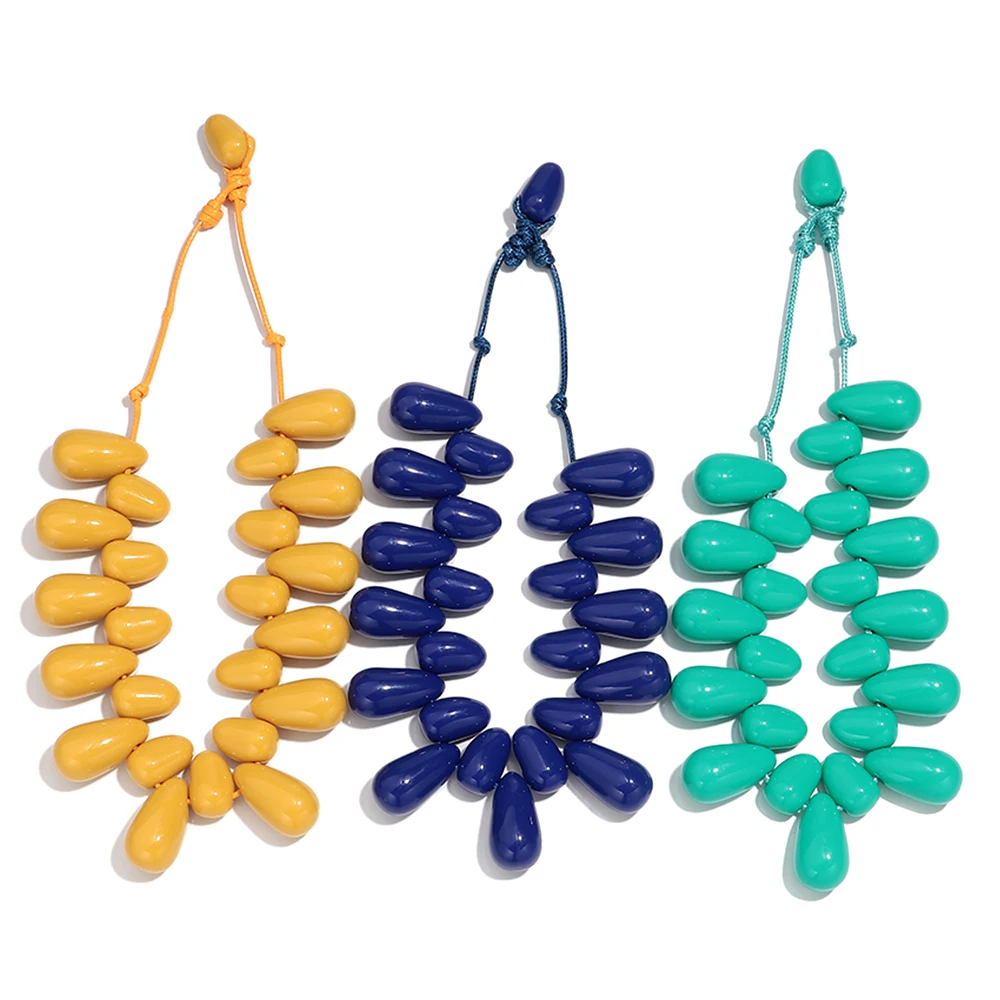 Boho-Halsketten aus Acryl mit Wassertropfen-Perlen für Frauen, übertrieben, handgefertigt, geometrischer Anhänger, Halsband, Urlaub, Strand, Schmuck, Geschenke – Detail 2