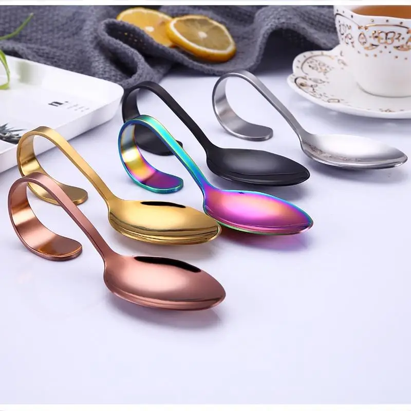 Unusual Bend Spoon Rustproof Metal Hanging Cup Coffee Dessert Teaspoon for Expert Cook and Domestic User Decor Accessory