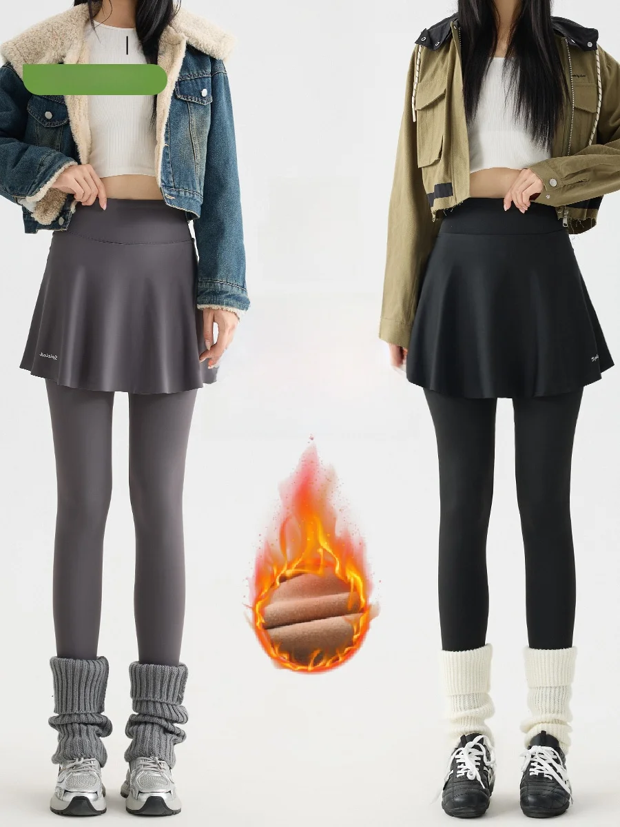 

Брюки из овчины с высокой талией на подкладке, женские осенне-зимние спортивные штаны для бега, базовый слой, юбка, брюки для йоги, фитнеса