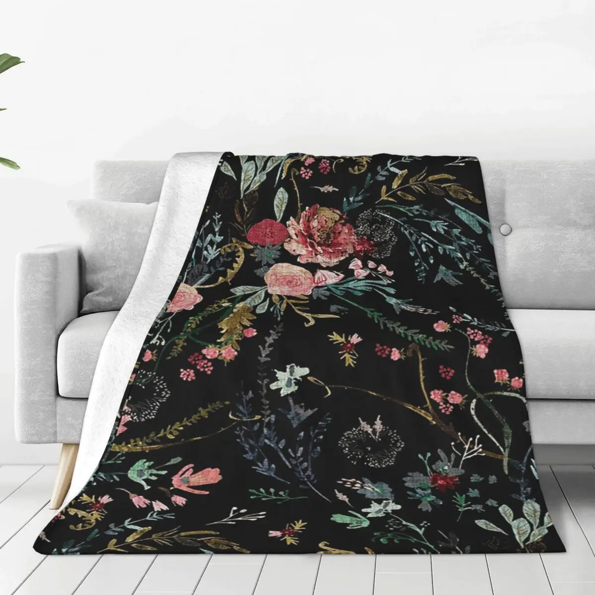 Midnight Floral Blanket Soft Warm Flannel Throw Blanket Bedspread for Bed Living room Picnic Travel Home Sofa
