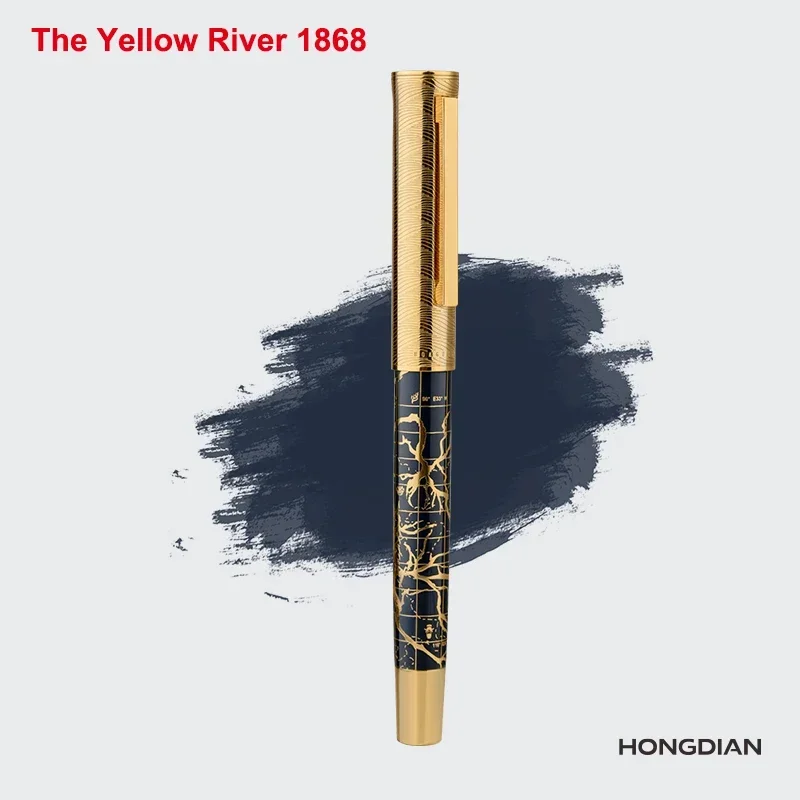 Nuevo Hongdian The Yellow River 1868 pluma estilográfica arte Retro para estudiantes pluma de escritura de alta gama para hombres regalo de escritura de oficina pluma con patrón de tinta