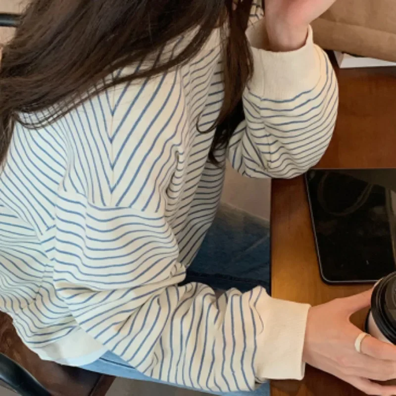Sweatshirts Frauen Gestreiften Ulzzang Klassische Literarische Süße Oansatz Sanfte Studenten Alle-spiel Harajuku Freizeit Herbst Täglich