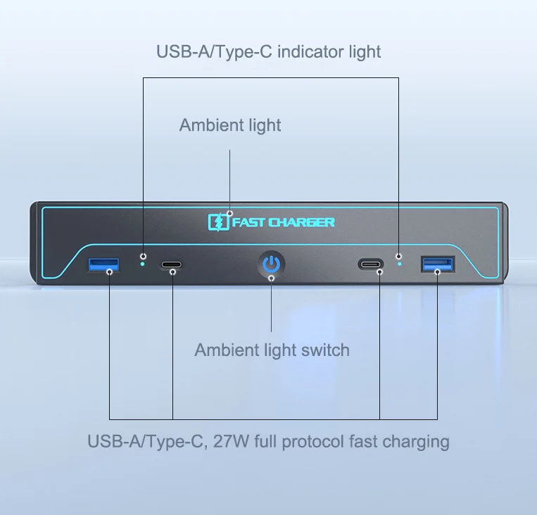 For Tesla Model 3 Highland 2024 Car USB Hub 4-Port 27w Fast Charger Smart Docking Station Adapter Power Shunt Splitter Extension