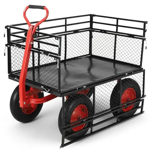 1400Lbs Heavy Duty Steel Garden Cart, Garden Wagon Cart on Wheels, Metal Yard Utility Wagon with Removable Mesh Sides