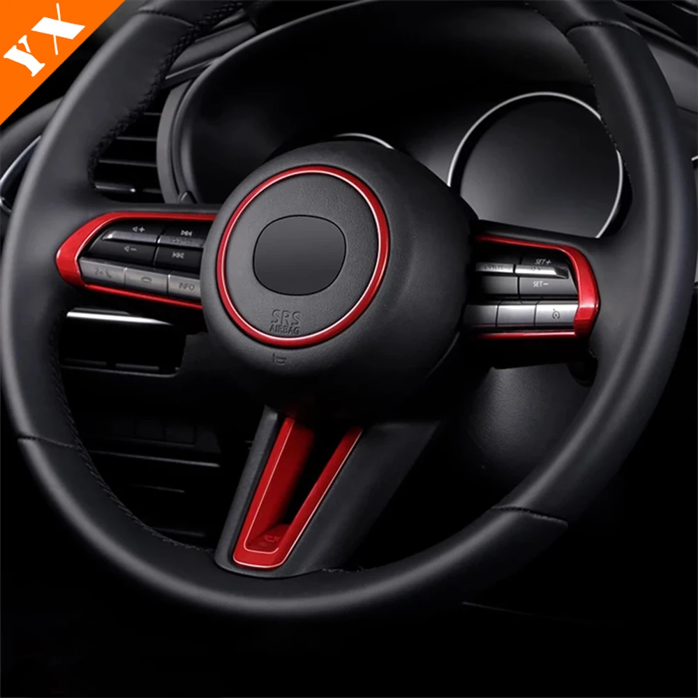 Car Steering Wheel Cover Carbon Red Silver Switch Sticker Frame Trim For Mazda 3 MX-30 CX-50 CX-60 CX-30 Accessories 2022-2023