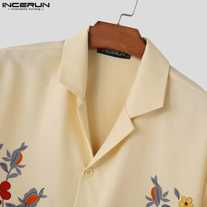 INCERUN Men\'s Shirt Floral Printing Lapel Short Sleeve Streetwear 2024 Casual Men Clothing Summer Vacation Fashion Male Shirts