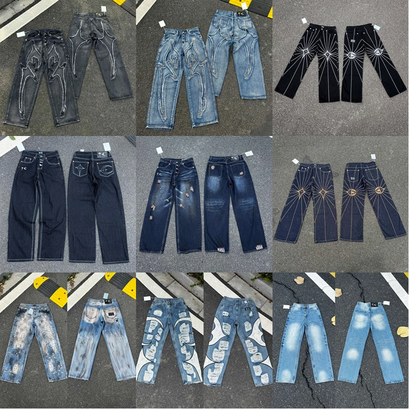 

High-quality Real Photo Thug Club JEANS Pants Hip-hop Style Classic Logo Streetwear Trend THUG CLUB Denim Trousers Unisex