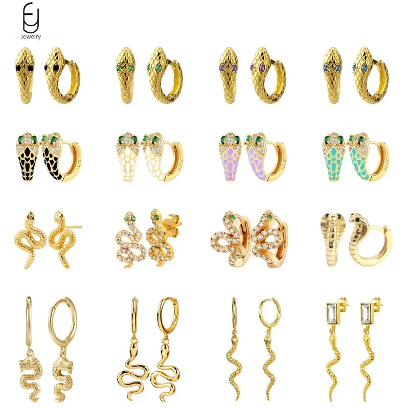 

925 Sterling Silver Needle Vintage Snake Earrings Women Gold Round Ear Clips Punk Style Fashion Hoop Earrings Women Jewelry