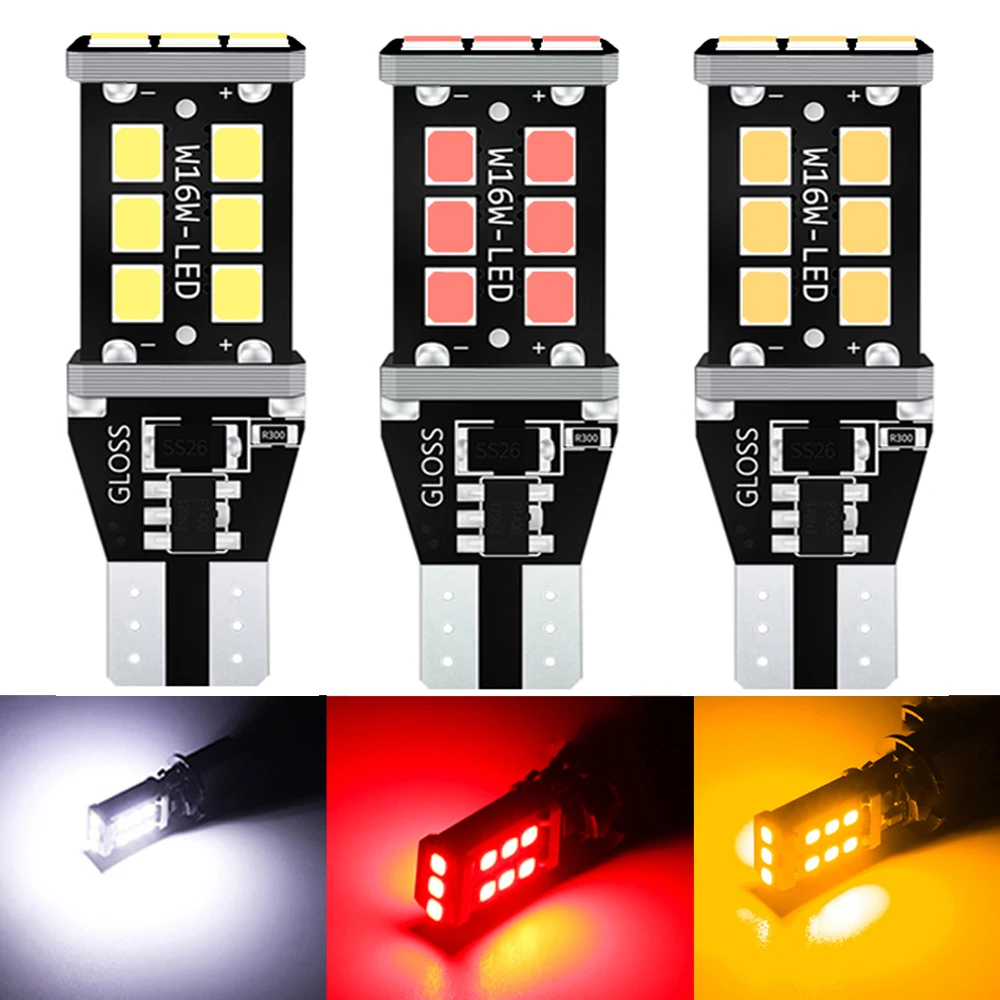

2 шт. T15 W16W светодиодный супер яркий 15SMD 2835 921 912 WY16W Canbus без ERROR автомобильный резервный стоп-светильник лампа стоп-сигнал красный белый