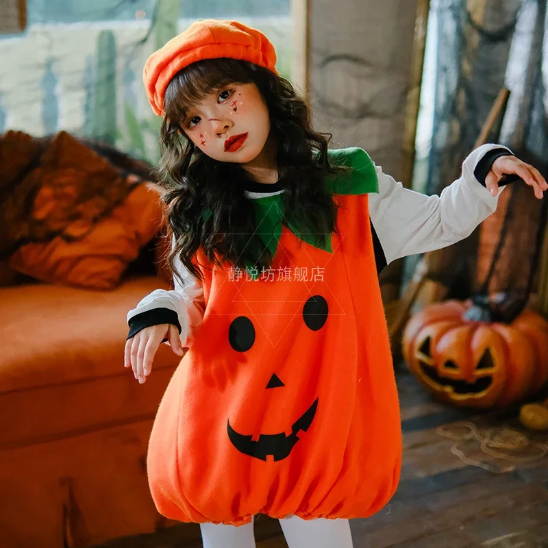 Disfraces de Halloween para niños, vestido sin mangas de calabaza para actuaciones de escenario, disfraces de Anime para niñas