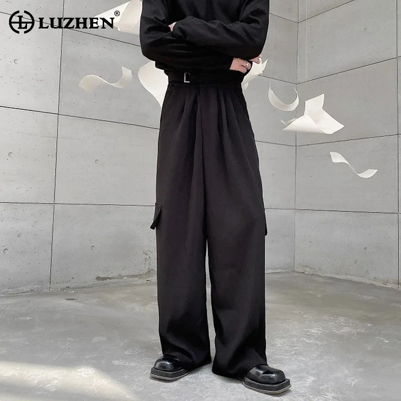 

LUZHEN Spring New Trendy Pockets Decorate Design Wide Leg Pants 2024 Original Solid Color Street Loose Straight Trousers LZ3522