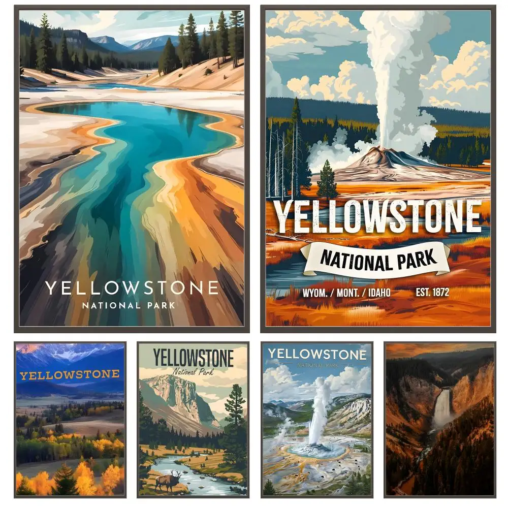 Natural Yellowstone National Park Poster Versatile HD Waterproof Wall Art Self-Adhesive Decor For Any Space Ideal Gift