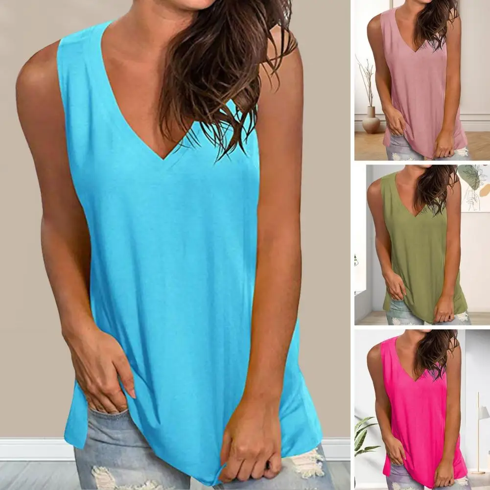 

V-neck Sleeveless Top Stylish Women's Sleeveless Tank Tops Casual Sport Vest Loose Fit V-neck T-shirts Trendy for Streetwear