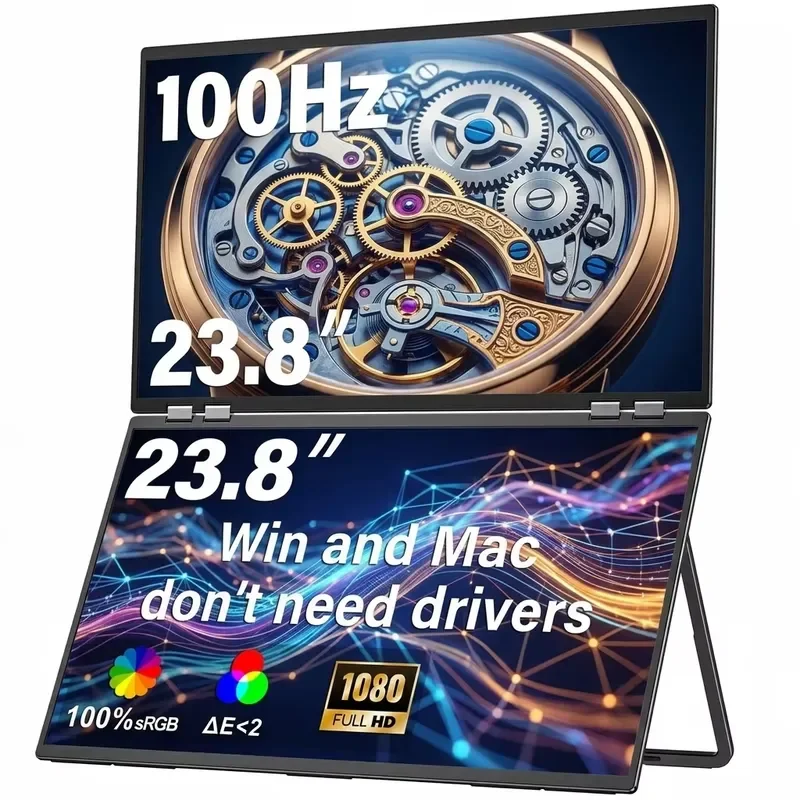 【CHIMU HOME】23.8 Inch Foldable Stackable Dual Portable Display FHD Type-C Plug Play Laptop Multi Screen Extender