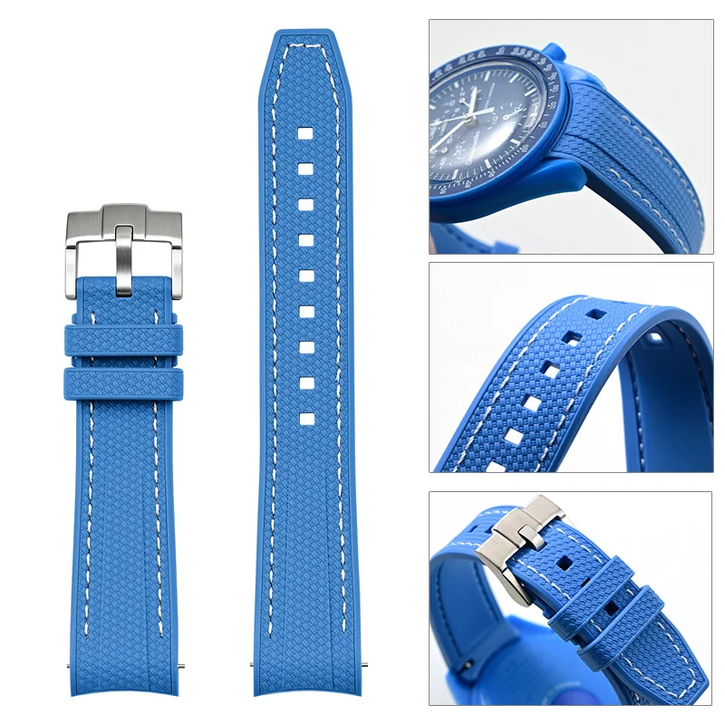 20mm Rubber Watch Strap for Omega X Swatch Joint MoonSwatch Men Women Quick Release Curved End Diving Liquid Silicone Wrist Band