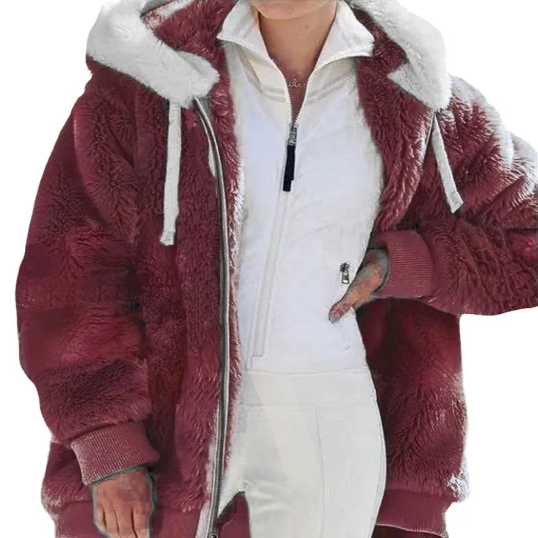 Damski płaszcz zimowy duży rozmiar ciepły futrzany z kapturem kurtka dojazdy do pracy długi sweter rozpinany włókno trikotowo-acetylowe damskie C...