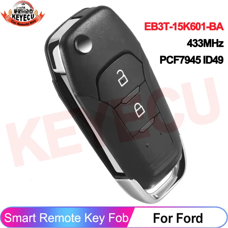 KEYECU 433MHz EB3T-15K601-BA ID49 PCF7945 Smart For Ford Ranger Mondeo Ecosport 2014 2015 2016 2017 2018 2019 Car Remote Key