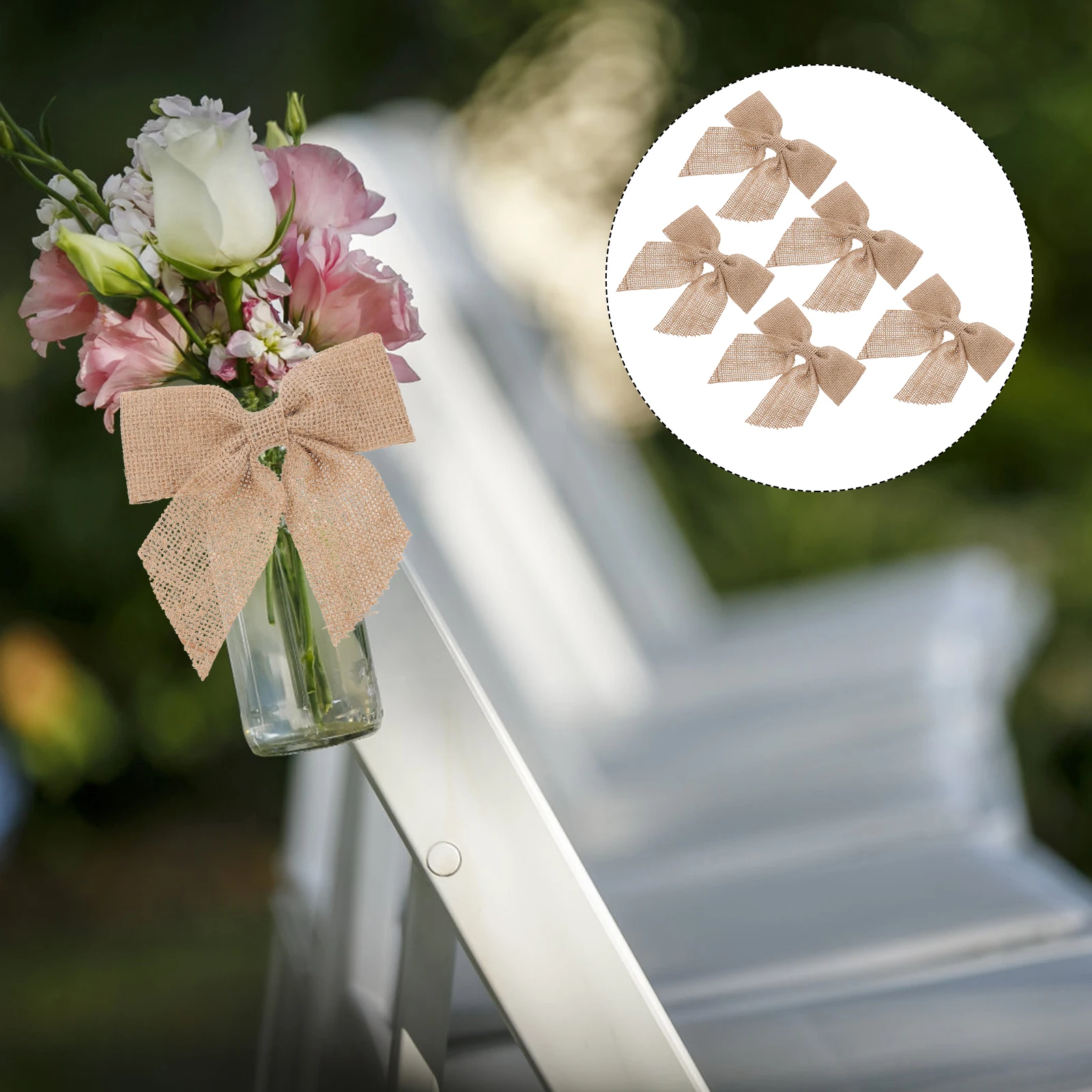 

5pcs Wedding Decorations Handmade Jute Bow Crafts Christmas Bow Adornments Festive Party Decor For Family Friends