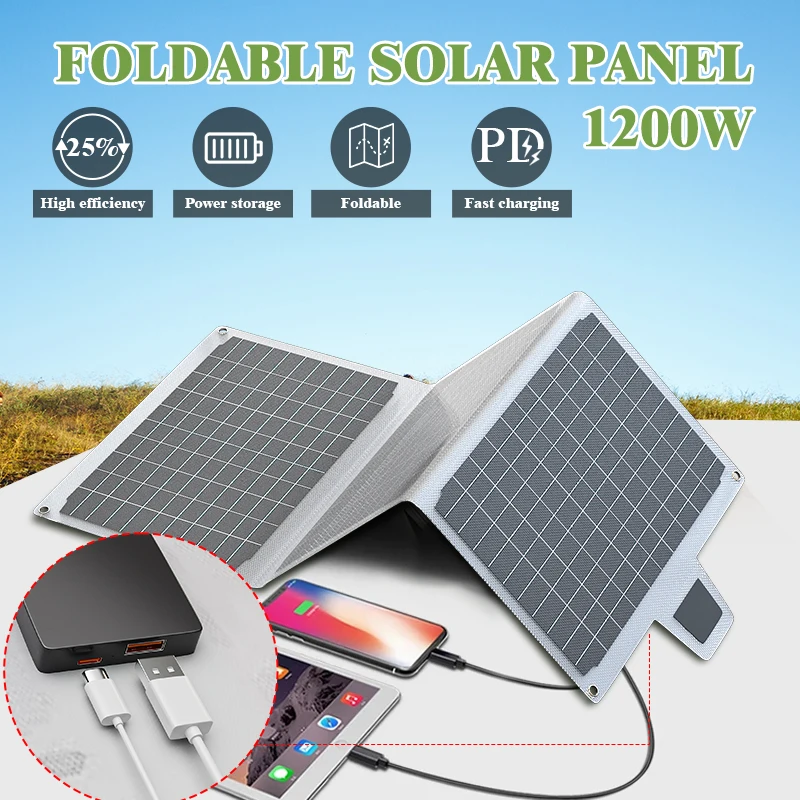 Foldable Solar Panel 1200W  Lightweight & Portable for Outdoor Emergency Power USB Output Compatible with Camping/Fishing/RV