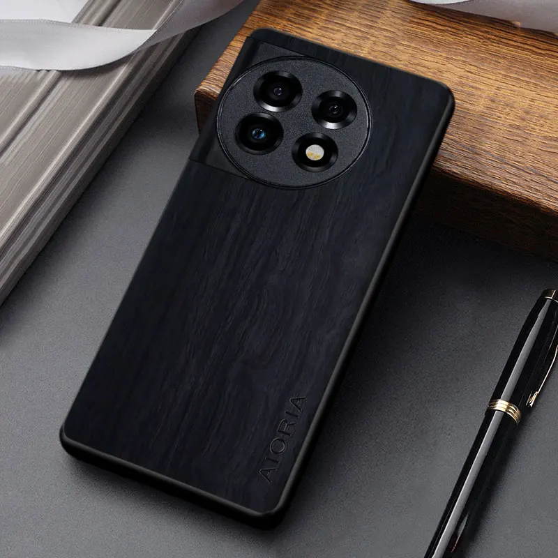 Case For OnePlus 11 12 11R 12R coque simple unique design lightweight wooden pattern pu leather cover for oneplus 12 case funda