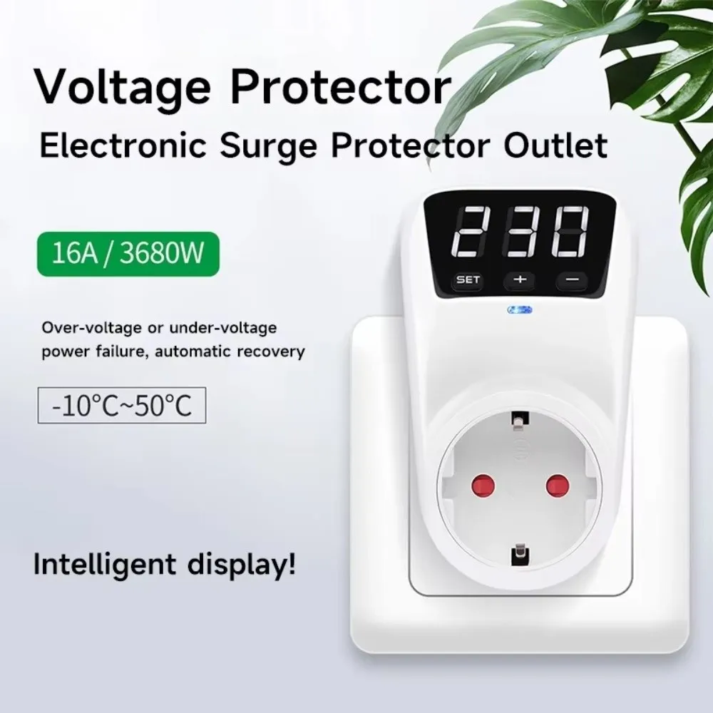 Adjustable EU Plug Sockets Voltage Protector LED Digital Display Automatic Reset Voltage Safe Outlet High/Low Voltage Protection