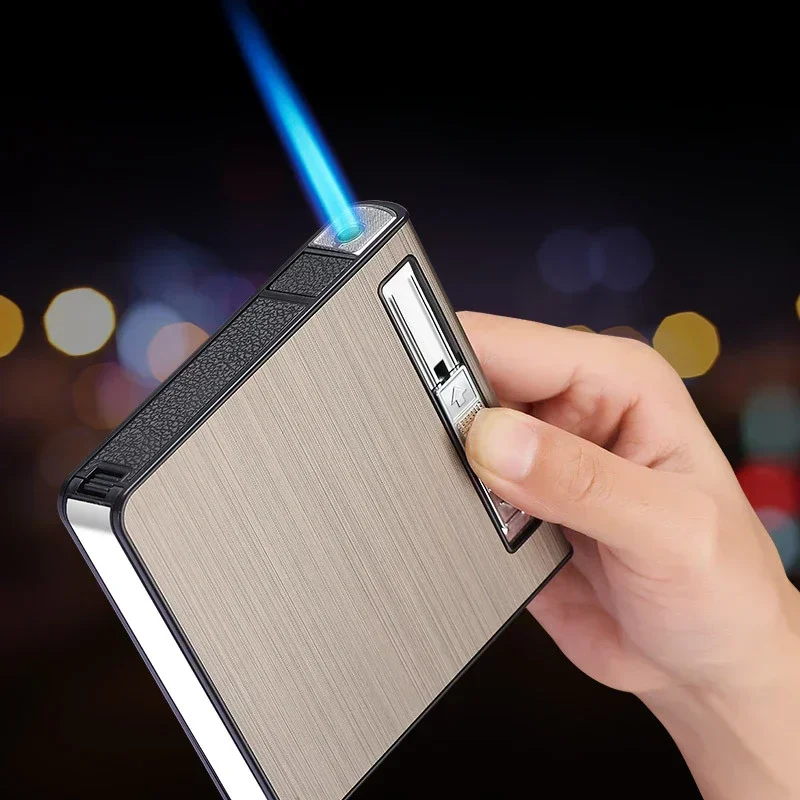 2024 New Cigarette Case Lighter Windproof Can Hold 10 Pieces 20 Pieces Rechargeable Gas Lighter Men Smoking Accessories