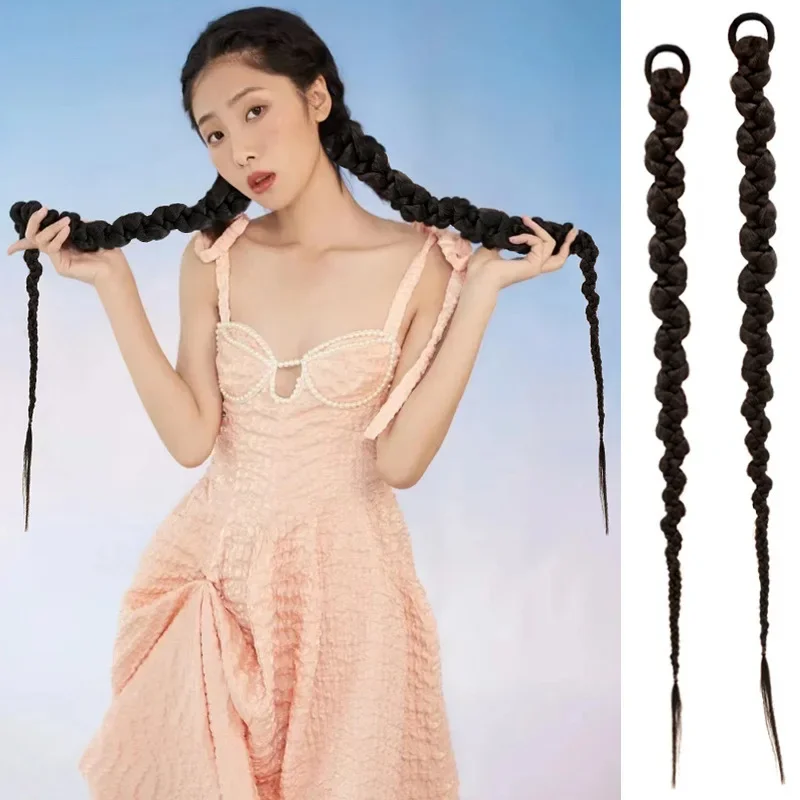 Realistic African Dreads Fake Hair Tail Attraction Tool Braided Horse Tail Fake Hair Extensions Asian Fiber Tail