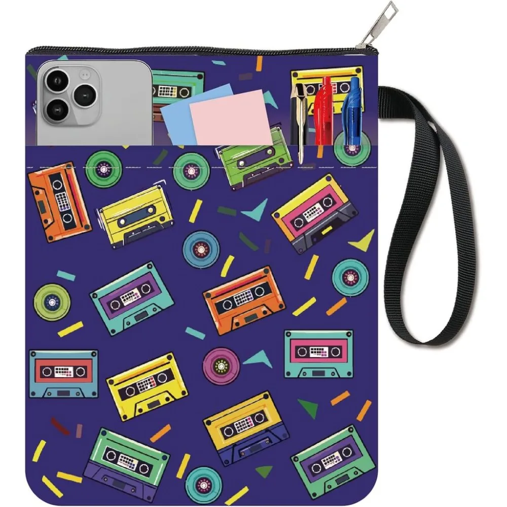 Tape Book Covers Blue Book Protector Book Sleeve for Paperbacks Washable Fabric Cloth Book Cover with Zipper Sleeve Pocket