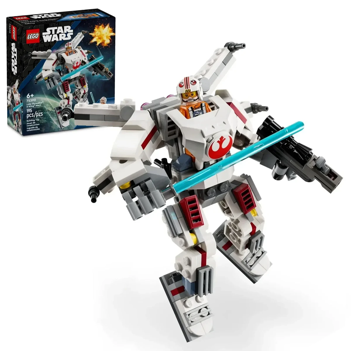 LEGO Star Wars Luke Skywalker X-Wing Mech con Luke Skywalker Juego de construcción de juguetes para niños mayores de 6 años Regalo de cumpleaños 75390 195 Piezas