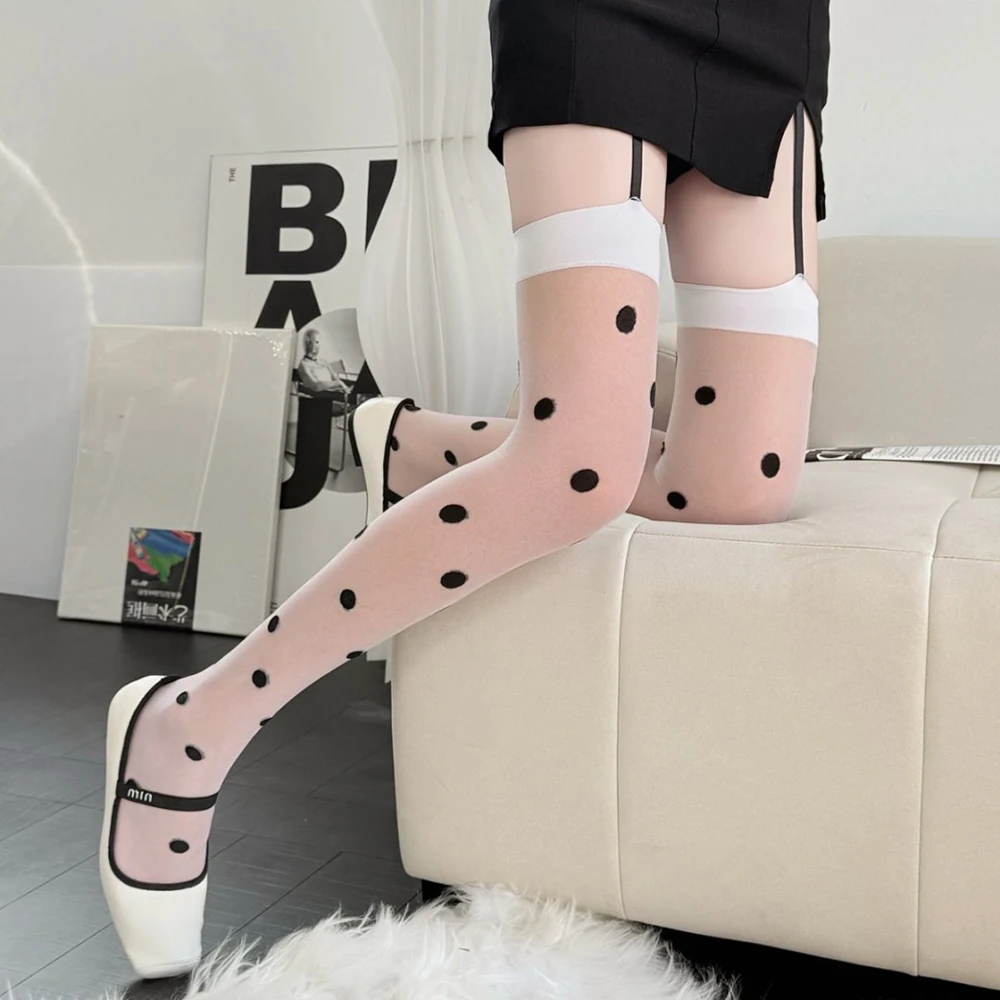 Japanische JK-Strümpfe mit weißen Punkten für Damen, Overknee-Socken, ideal für Lolita-Bühnendekoration und Festivalkleidung