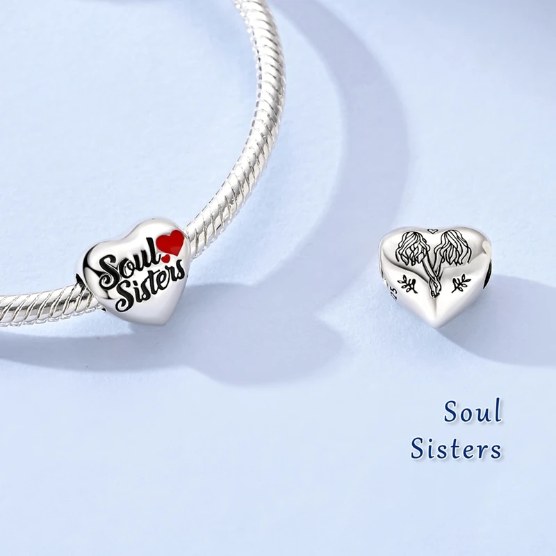 

925 Sterling Silver Charms Bead CZ Zircon Soul Sisters Love Dangle Fit Original Bracelet DIY Women Jewelry