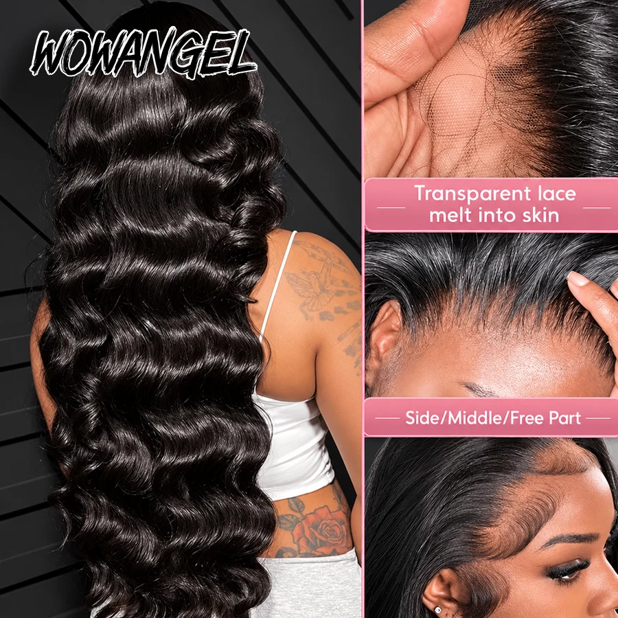 WOWANGEL 13x6 HD Lace Full Fro - Hd Lace Frontal Wig Human Hair Pre Plucked 评论和价格