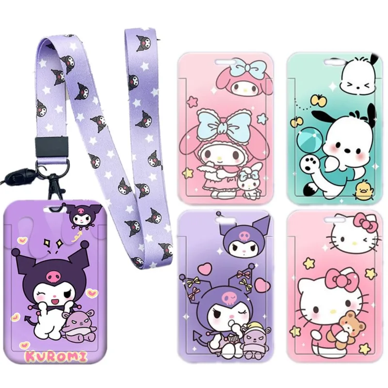 Sanrio Lanyard Card Case Cartoon Hello Kitty IDCard Holder Bus Subway Access Work Permit Card Sleeve Neck Strap Hang Rope Lariat