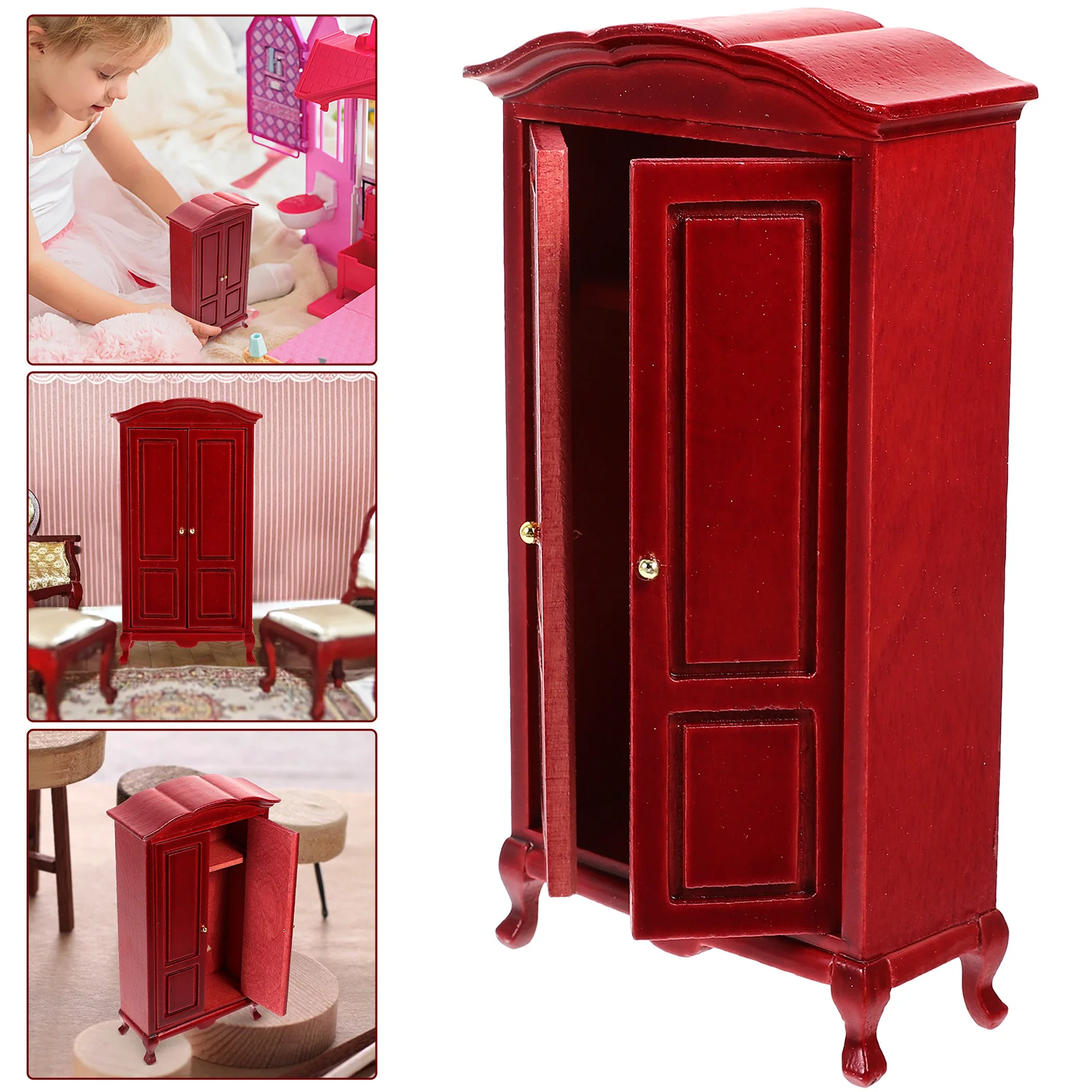 Armless Wardrobe Mini Accessories Tiny Closet for House Wood Miniature Wooden Model Furniture