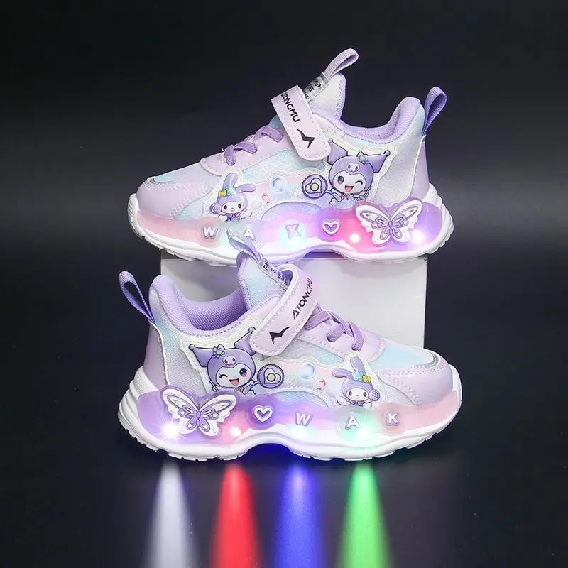 

Sanrio Kuromi Melody Girls Led Lighted Sneakers Sports Baby Spring Casual Shoes Toddler Walking Shoes Anti-Slip Infant Tennis
